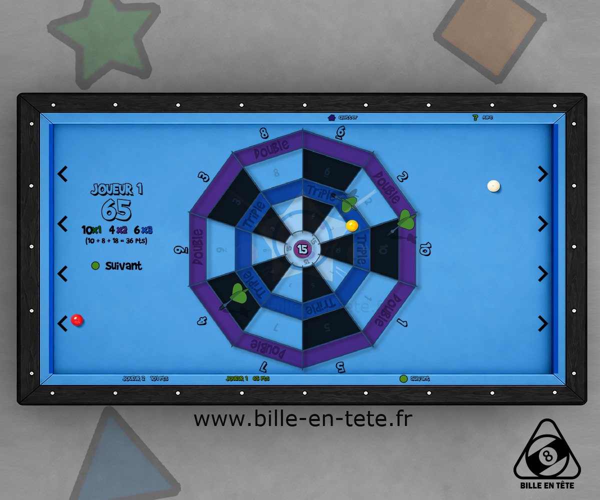 Darts game projected onto the billiard cloth