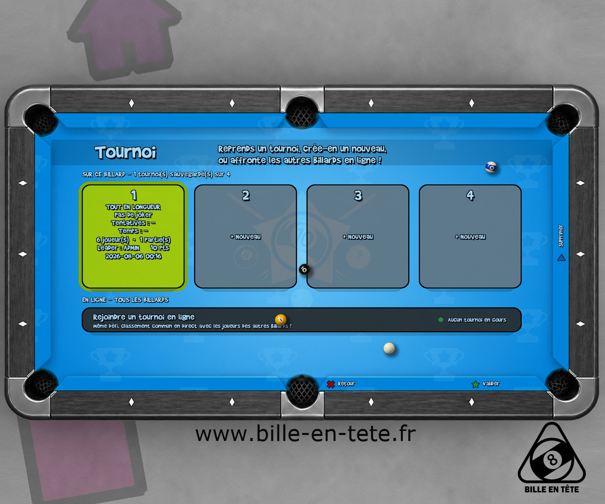 Tournament and ranking screen projected on the table