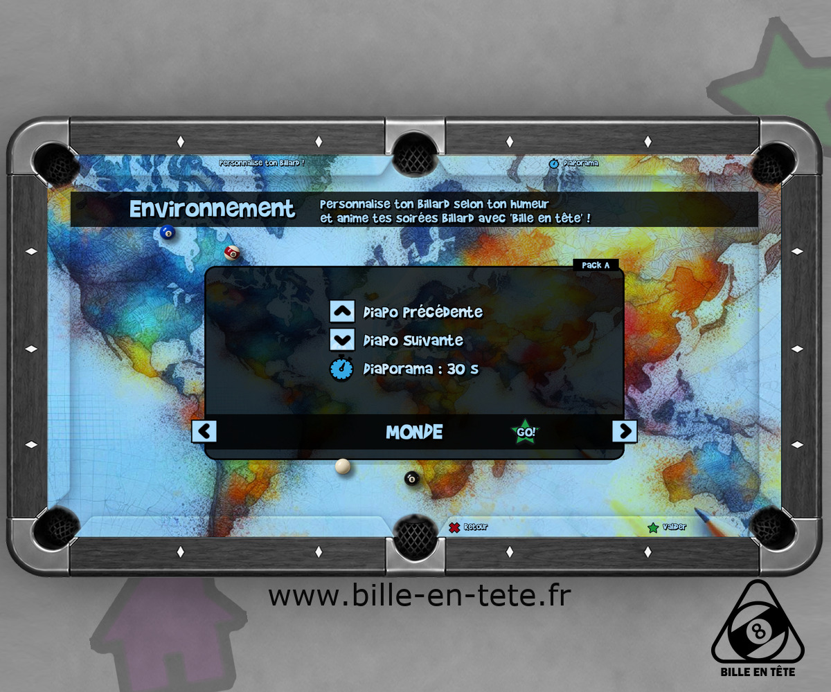 Environment screen with customisable backdrops