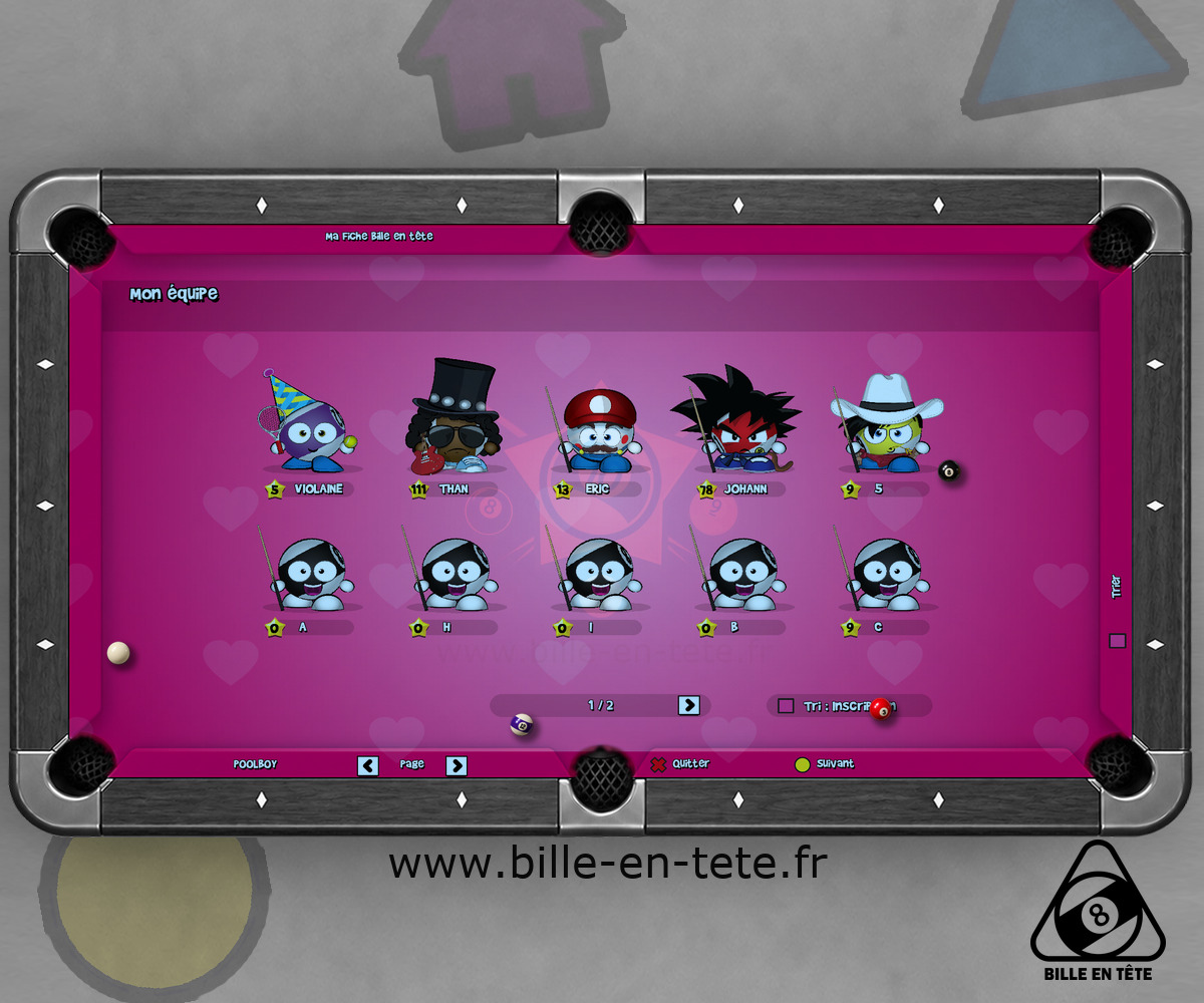 My team screen and its characters