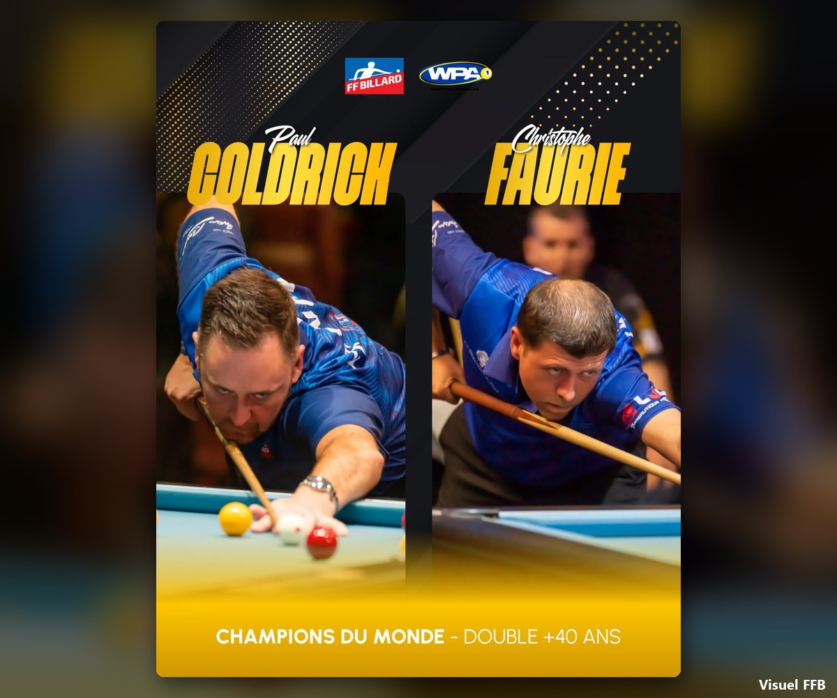 Paul Coldrick et Christophe Faurie, champions du monde de blackball en double des plus de 40 ans 2026 (visuel FFB) - Team Bille en Tête