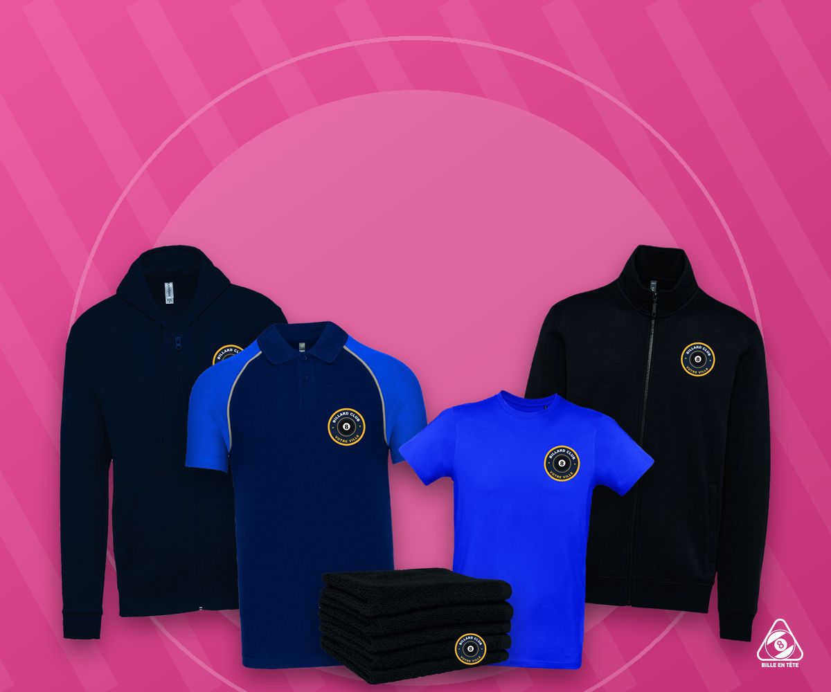 Tenue de club de billard floquée du logo du club : polo, t-shirt, sweat et veste - Bille en Tête