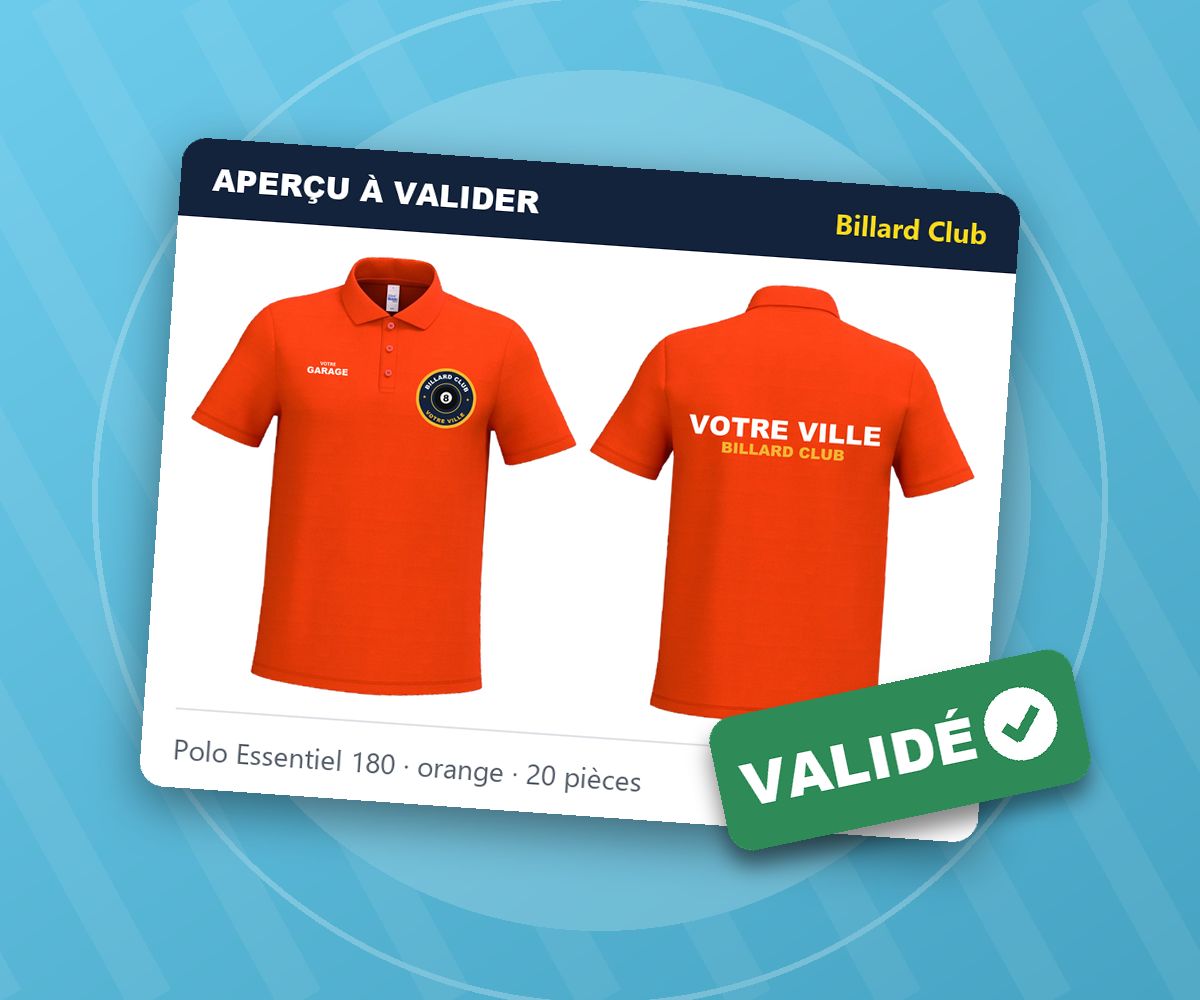 Aperçu de la tenue du club à valider avant toute fabrication - Bille en Tête